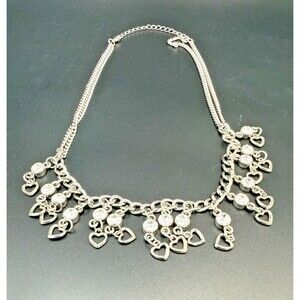 Paparazzi Silver Necklace with Rhinestones and Hearts, 18"